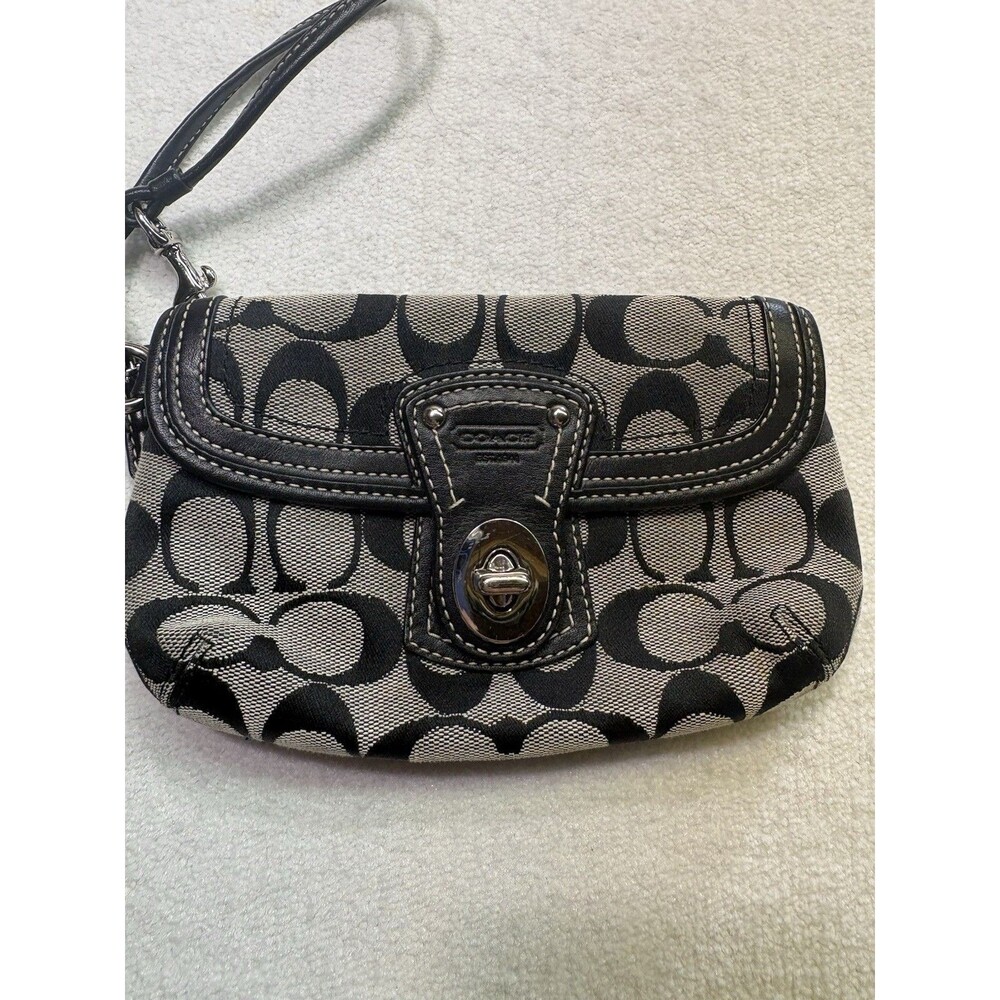 Vintage Coach Black Beige Legacy Signature Wristlet Clutch with Turn Lock